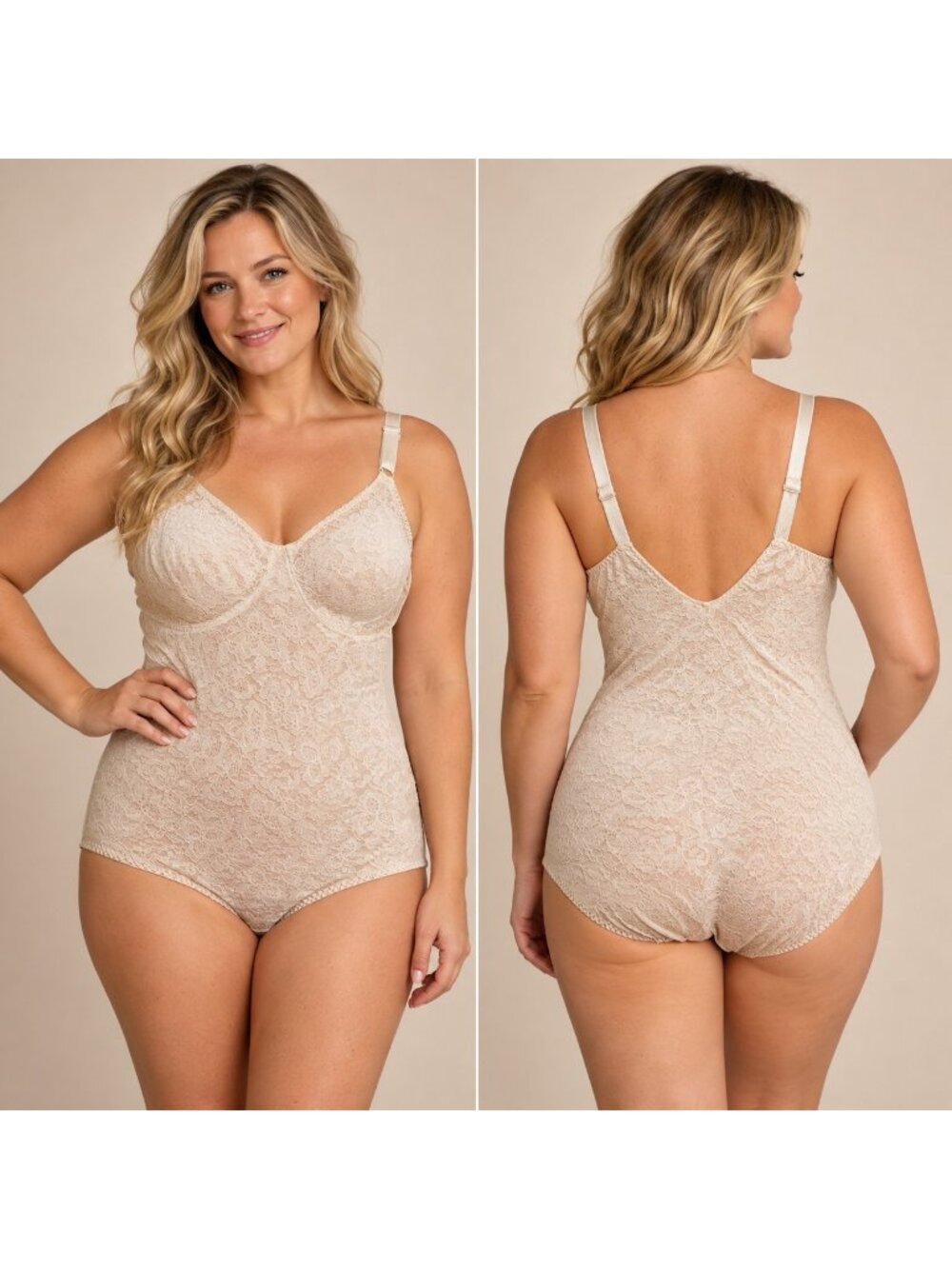 BALI Shapewear Lace 'N Smooth Body Briefer Bodysuit Shaper 40B 8L10 White